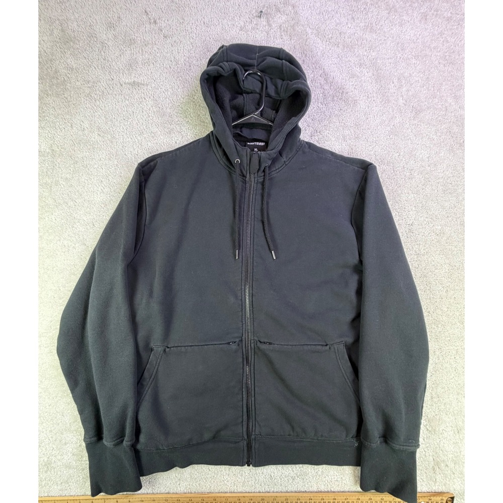 SCOTTeVEST Cotton Hoodie Mens XL Black 21 Pocket Full Zip Travel Tech Jacket